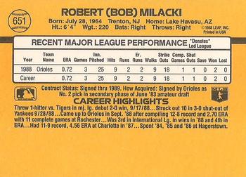 1989 Donruss #651 Bob Milacki Back