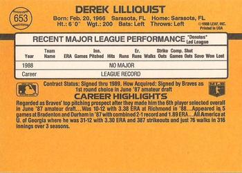 1989 Donruss #653 Derek Lilliquist Back