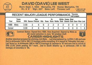 1989 Donruss #41 Dave West Back