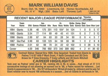 1989 Donruss #65 Mark Davis Back