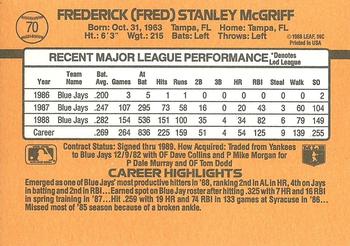 1989 Donruss #70 Fred McGriff Back