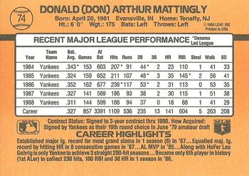 1989 Donruss #74 Don Mattingly Back