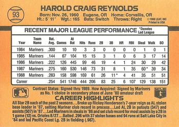 1989 Donruss #93 Harold Reynolds Back