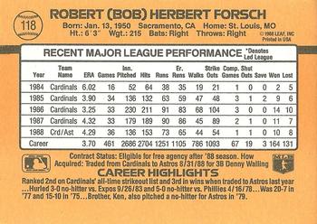 1989 Donruss #118 Bob Forsch Back