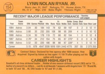1989 Donruss #154 Nolan Ryan Back