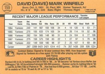 1989 Donruss #159 Dave Winfield Back