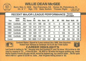 1989 Donruss #161 Willie McGee Back