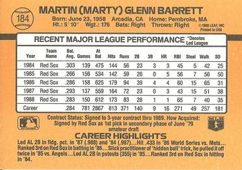 1989 Donruss #184 Marty Barrett Back