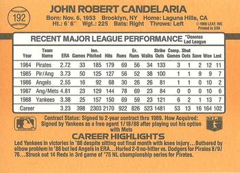 1989 Donruss #192 John Candelaria Back