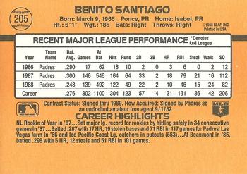1989 Donruss #205 Benito Santiago Back
