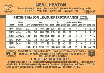 1989 Donruss #224 Neal Heaton Back