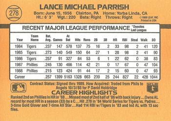 1989 Donruss #278 Lance Parrish Back