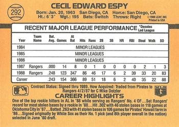 1989 Donruss #292 Cecil Espy Back