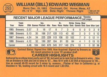 1989 Donruss #293 Bill Wegman Back