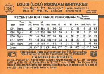 1989 Donruss #298 Lou Whitaker Back