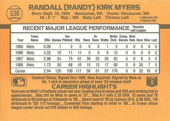 1989 Donruss #336 Randy Myers Back