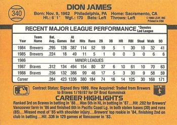 1989 Donruss #340 Dion James Back