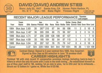 1989 Donruss #349 Dave Stieb Back