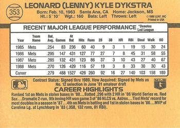 1989 Donruss #353 Lenny Dykstra Back