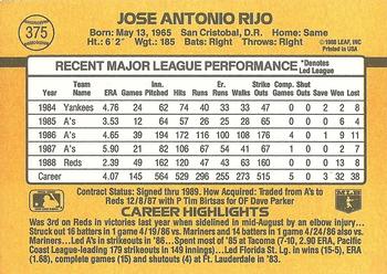 1989 Donruss #375 Jose Rijo Back