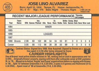 1989 Donruss #405 Jose Alvarez Back