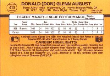 1989 Donruss #410 Don August Back