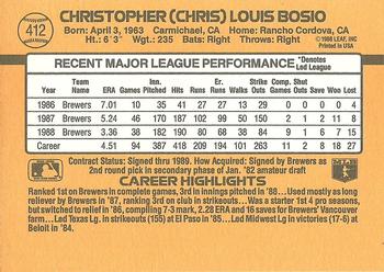 1989 Donruss #412 Chris Bosio Back