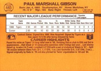 1989 Donruss #445 Paul Gibson Back