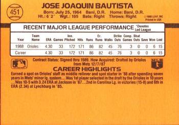1989 Donruss #451 Jose Bautista Back