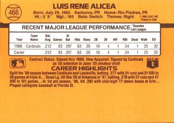 1989 Donruss #466 Luis Alicea Back