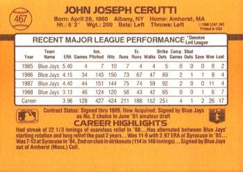 1989 Donruss #467 John Cerutti Back