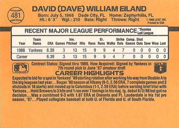 1989 Donruss #481 Dave Eiland Back