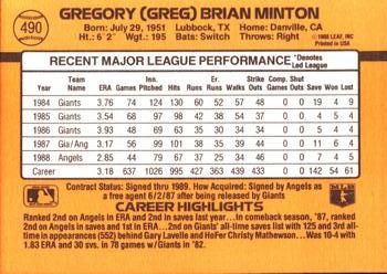 1989 Donruss #490 Greg Minton Back
