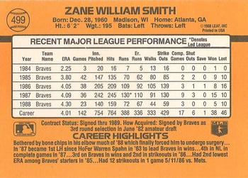 1989 Donruss #499 Zane Smith Back