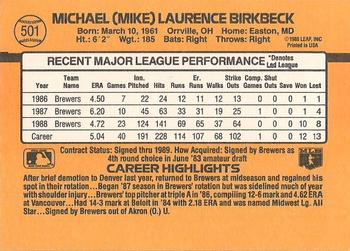 1989 Donruss #501 Mike Birkbeck Back