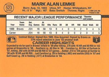 1989 Donruss #523 Mark Lemke Back