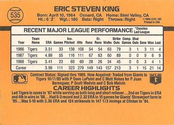 1989 Donruss #535 Eric King Back