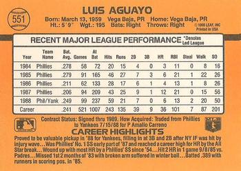 1989 Donruss #551 Luis Aguayo Back