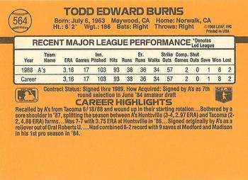 1989 Donruss #564 Todd Burns Back