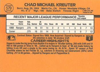 1989 Donruss #579 Chad Kreuter Back