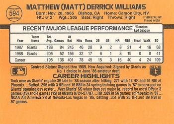 1989 Donruss #594 Matt Williams Back