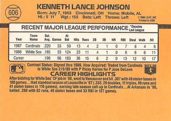 1989 Donruss #606 Lance Johnson Back