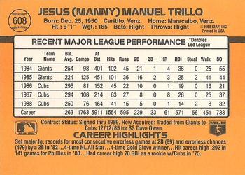 1989 Donruss #608 Manny Trillo Back