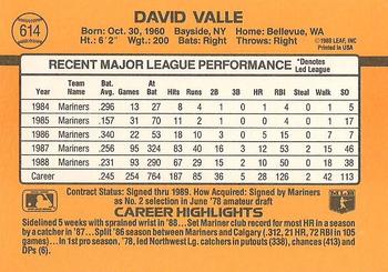 1989 Donruss #614 Dave Valle Back