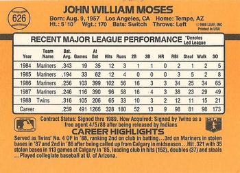 1989 Donruss #626 John Moses Back