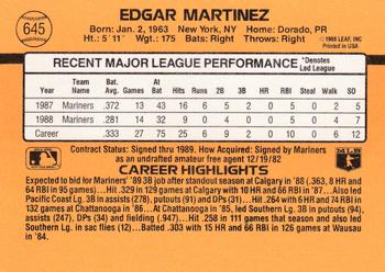 1989 Donruss #645 Edgar Martinez Back