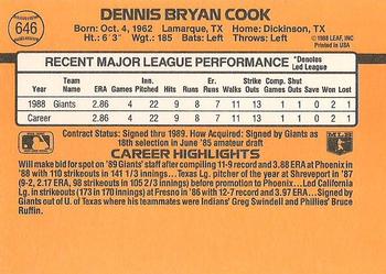 1989 Donruss #646 Dennis Cook Back