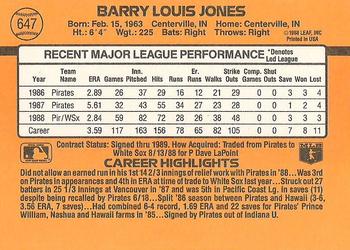 1989 Donruss #647 Barry Jones Back