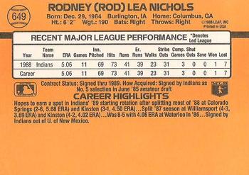1989 Donruss #649 Rod Nichols Back