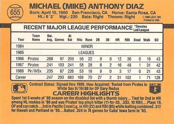 1989 Donruss #655 Mike Diaz Back